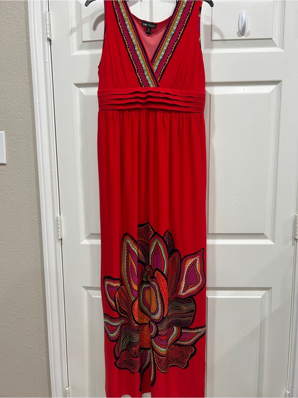 I.N. Studio Red Sleeveless V-Neck Maxi Dress